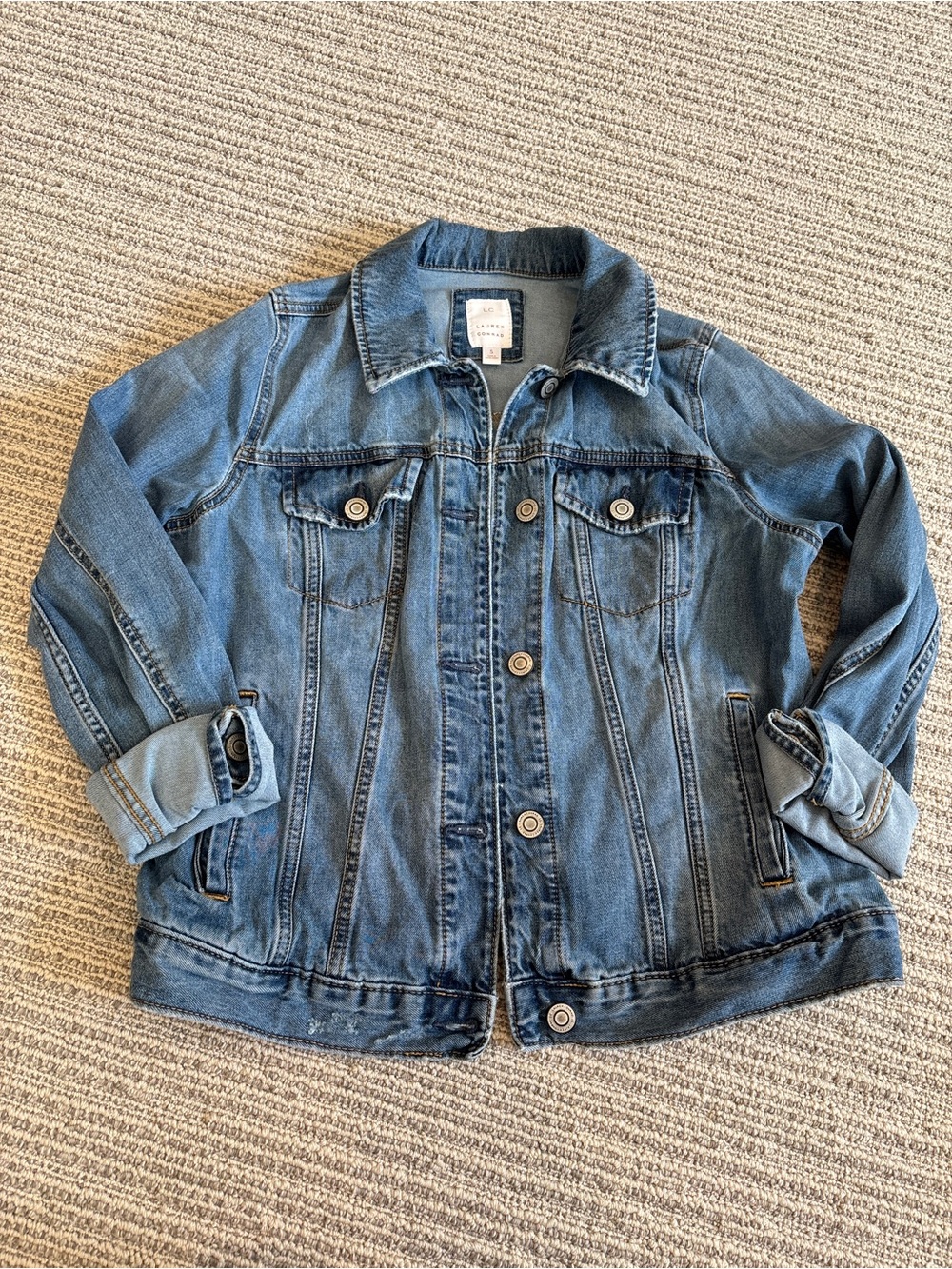 LC Lauren Conrad Medium Blue Denim Jacket with Rolled Cuffs